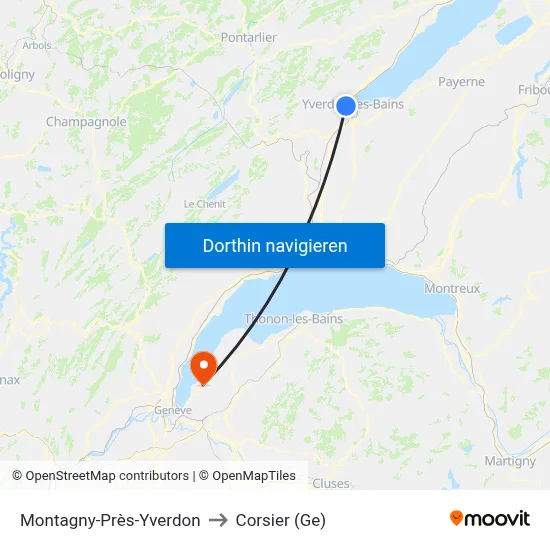 Montagny-Près-Yverdon to Corsier (Ge) map