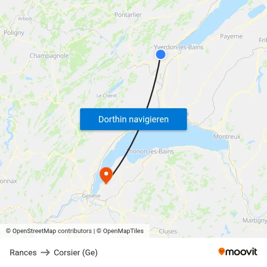 Rances to Corsier (Ge) map