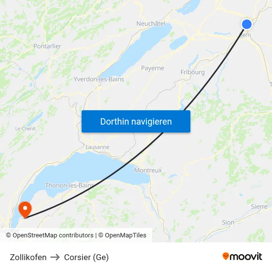 Zollikofen to Corsier (Ge) map