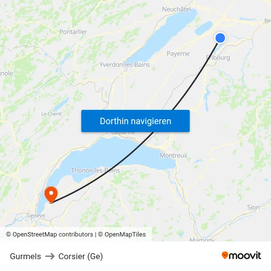 Gurmels to Corsier (Ge) map