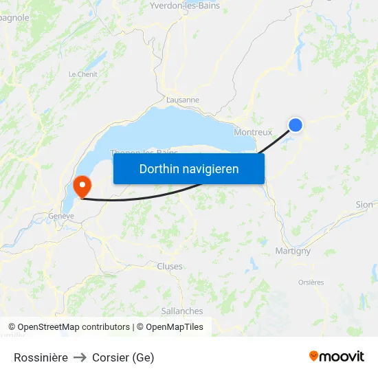 Rossinière to Corsier (Ge) map