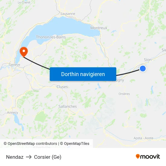 Nendaz to Corsier (Ge) map