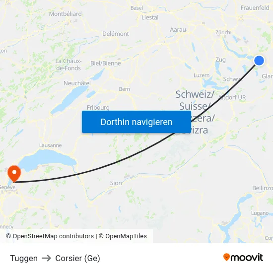 Tuggen to Corsier (Ge) map