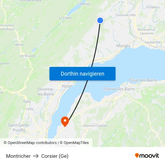 Montricher to Corsier (Ge) map