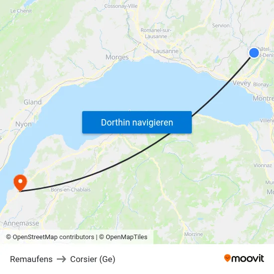 Remaufens to Corsier (Ge) map