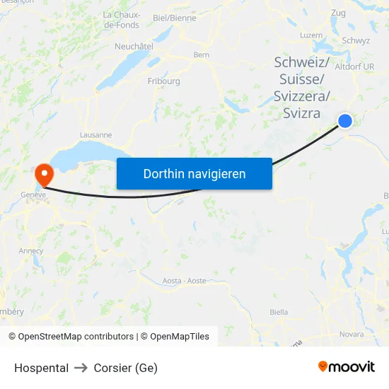 Hospental to Corsier (Ge) map
