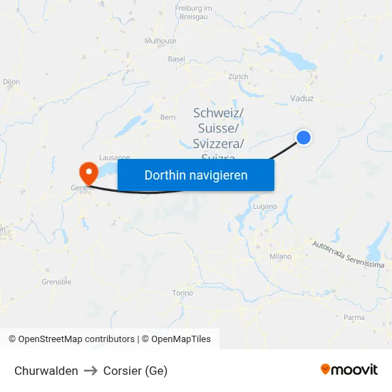 Churwalden to Corsier (Ge) map