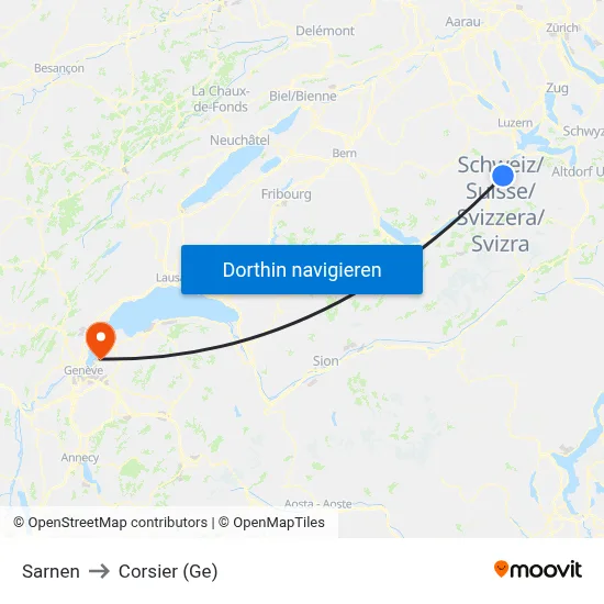 Sarnen to Corsier (Ge) map