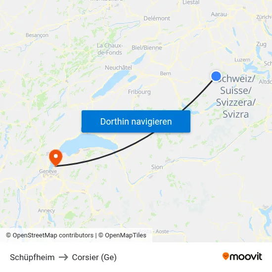 Schüpfheim to Corsier (Ge) map