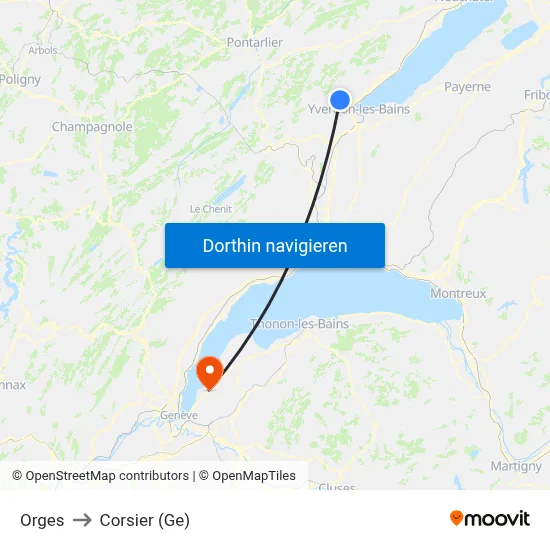 Orges to Corsier (Ge) map
