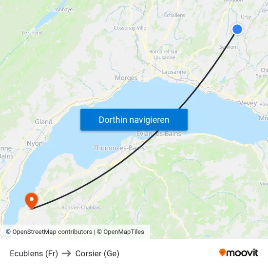 Ecublens (Fr) to Corsier (Ge) map