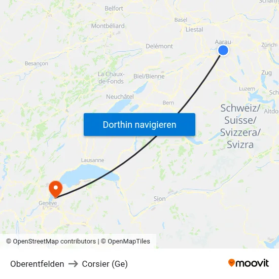 Oberentfelden to Corsier (Ge) map