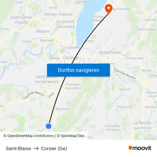 Saint-Blaise to Corsier (Ge) map