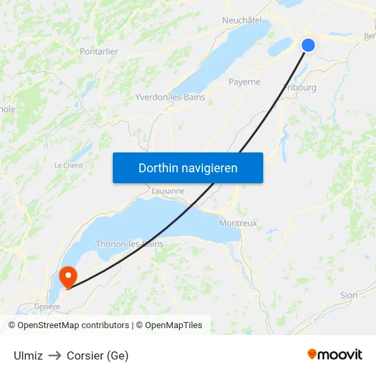 Ulmiz to Corsier (Ge) map