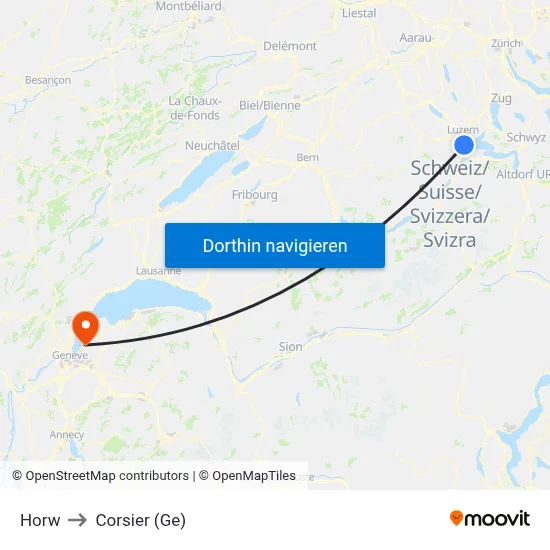 Horw to Corsier (Ge) map