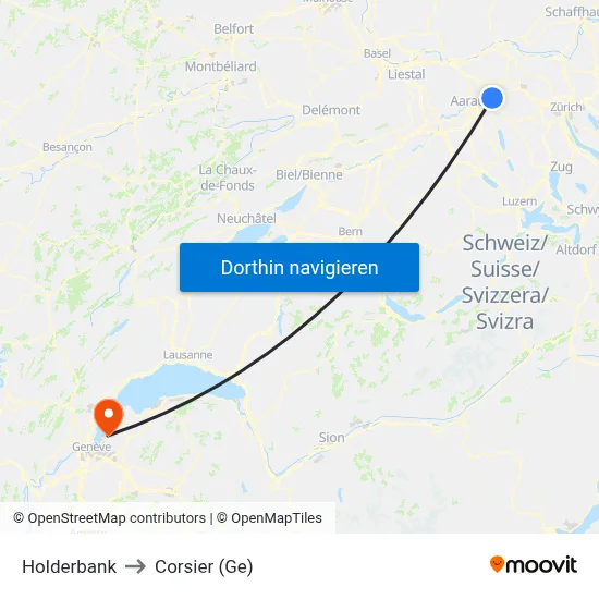 Holderbank to Corsier (Ge) map