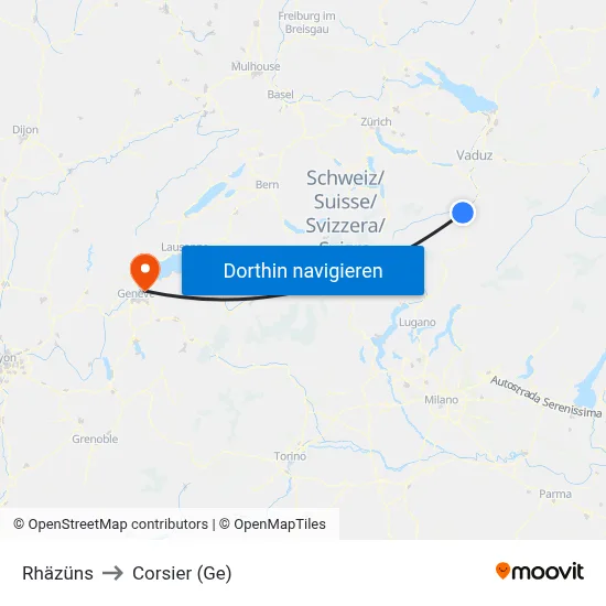 Rhäzüns to Corsier (Ge) map