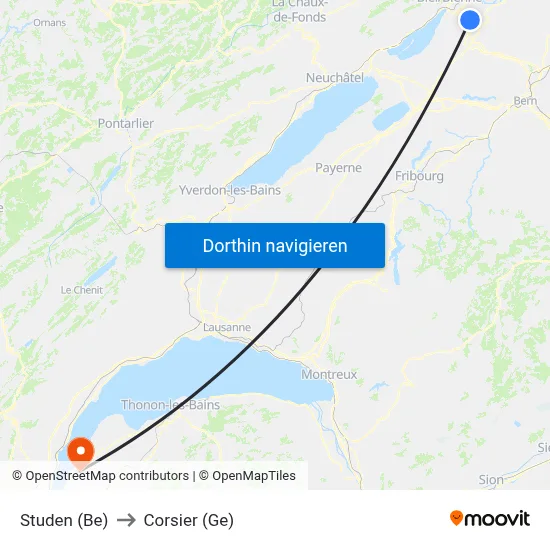 Studen (Be) to Corsier (Ge) map