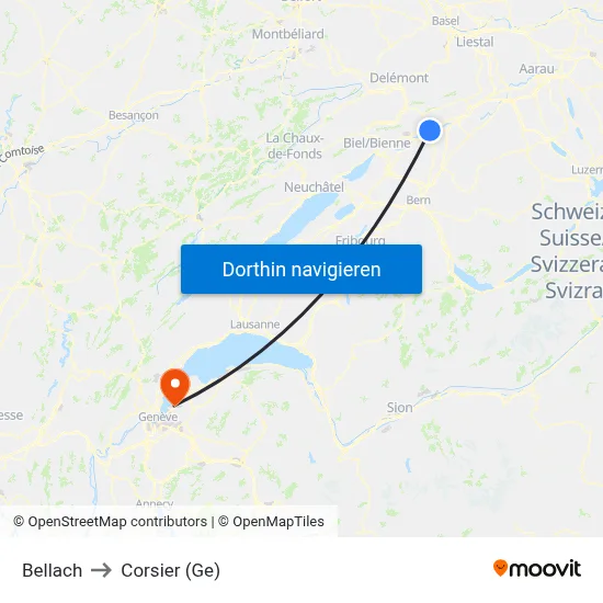 Bellach to Corsier (Ge) map