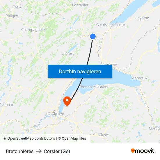 Bretonnières to Corsier (Ge) map