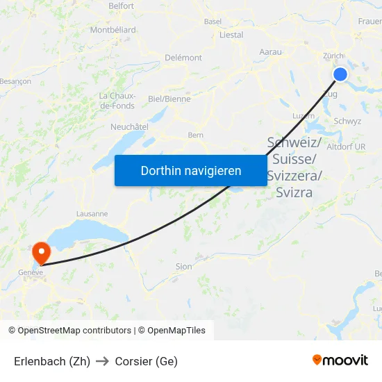 Erlenbach (Zh) to Corsier (Ge) map
