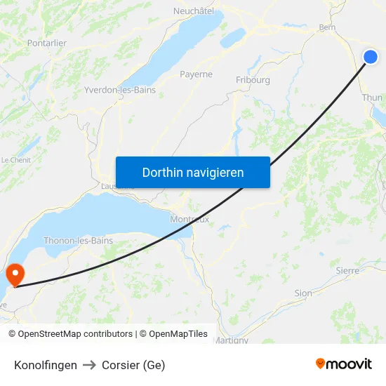 Konolfingen to Corsier (Ge) map