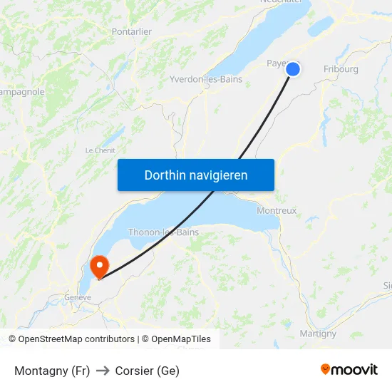 Montagny (Fr) to Corsier (Ge) map