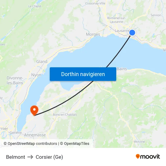 Belmont to Corsier (Ge) map