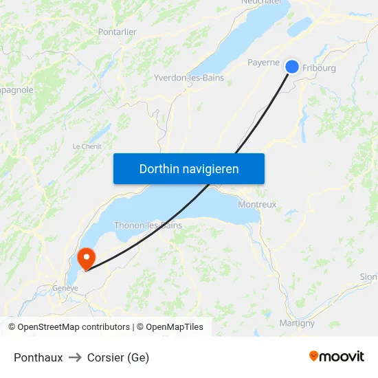 Ponthaux to Corsier (Ge) map