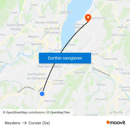 Neydens to Corsier (Ge) map
