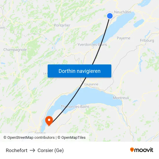 Rochefort to Corsier (Ge) map
