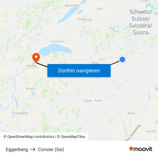 Eggerberg to Corsier (Ge) map