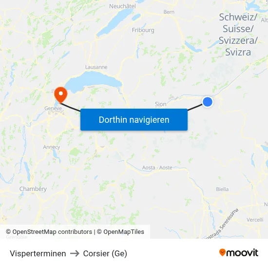 Visperterminen to Corsier (Ge) map