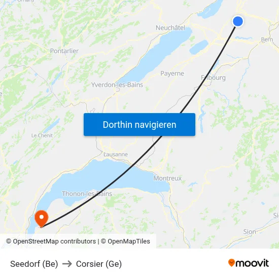 Seedorf (Be) to Corsier (Ge) map