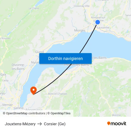 Jouxtens-Mézery to Corsier (Ge) map