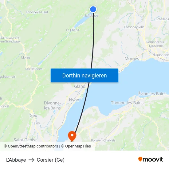 L'Abbaye to Corsier (Ge) map