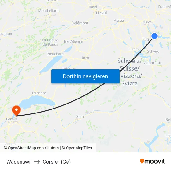 Wädenswil to Corsier (Ge) map