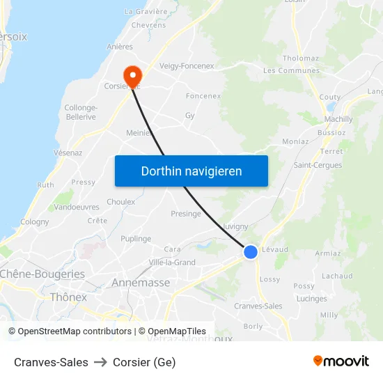 Cranves-Sales to Corsier (Ge) map