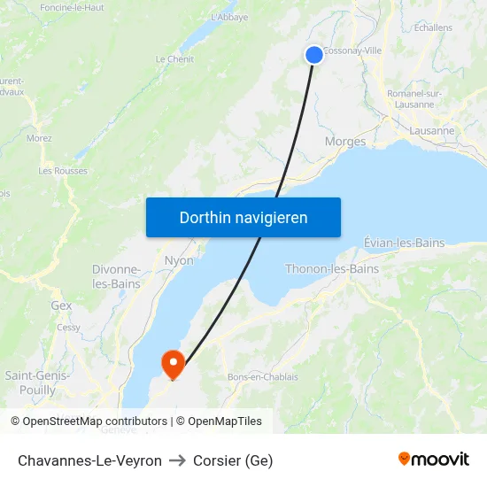 Chavannes-Le-Veyron to Corsier (Ge) map
