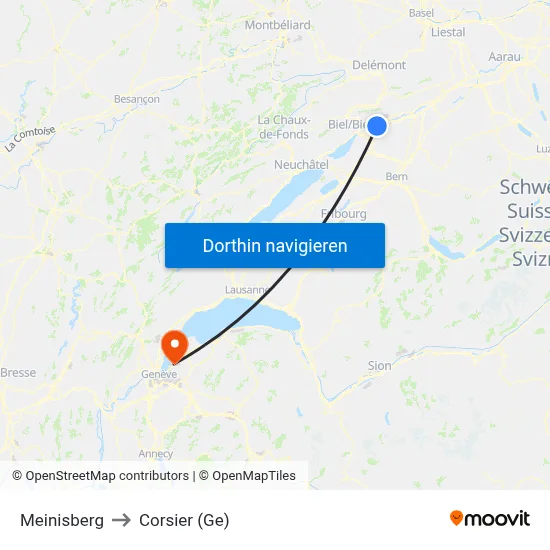 Meinisberg to Corsier (Ge) map