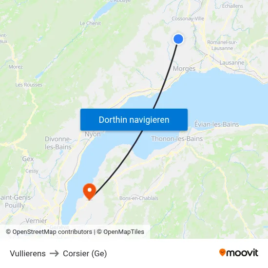 Vullierens to Corsier (Ge) map
