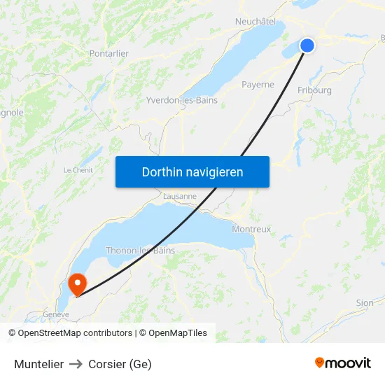 Muntelier to Corsier (Ge) map