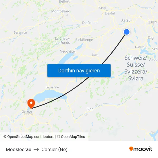 Moosleerau to Corsier (Ge) map