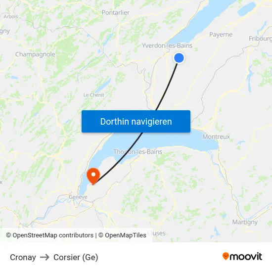 Cronay to Corsier (Ge) map
