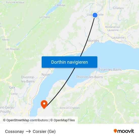 Cossonay to Corsier (Ge) map
