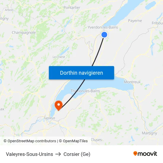 Valeyres-Sous-Ursins to Corsier (Ge) map
