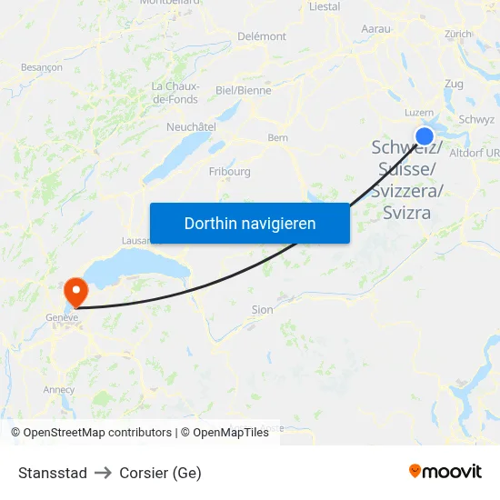 Stansstad to Corsier (Ge) map