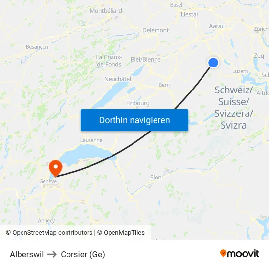 Alberswil to Corsier (Ge) map
