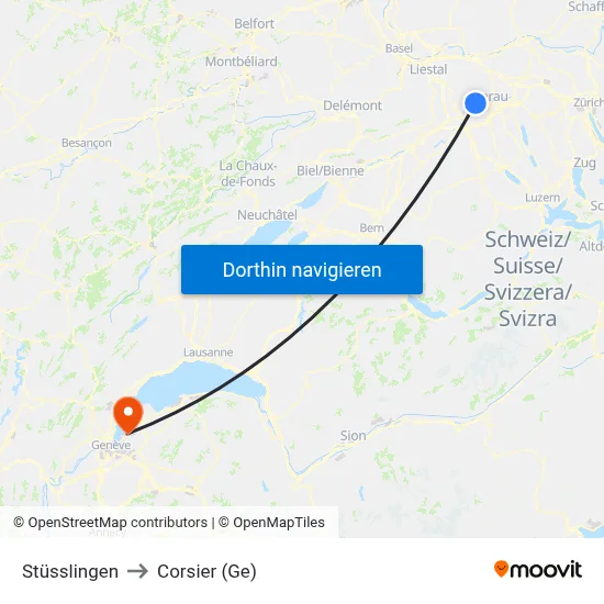 Stüsslingen to Corsier (Ge) map