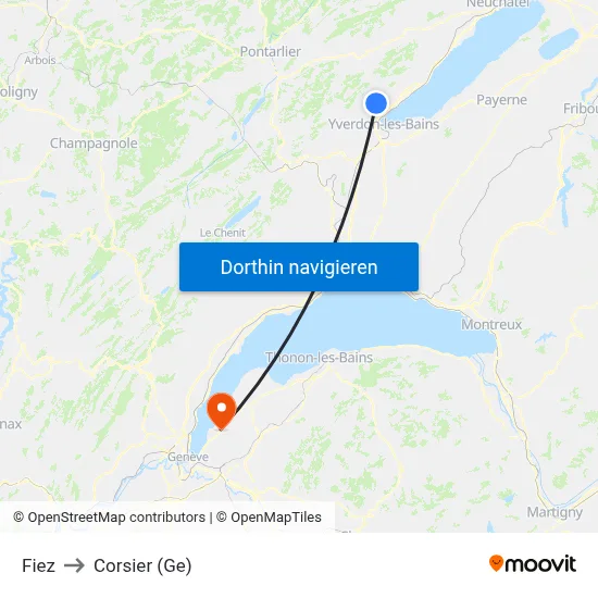 Fiez to Corsier (Ge) map